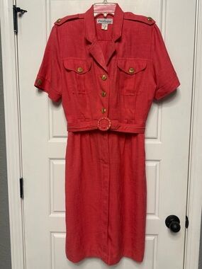 Patchington vintage coral-red safari-style shirtdress